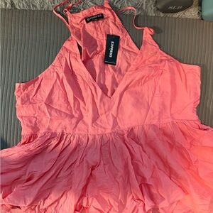 Express Pink Ruffled Tie Front Tank Top